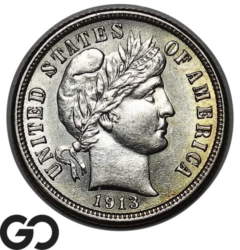 1913 Barber Dime, Sharp & Lustrous Gem BU++
