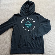 Hollister Hoodie Mens Large Black Los Angeles California Graphic Pullover Fleece