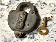 ADLAKE Antique Salvaged Lock w/ Brass Key Vintage Heavy Duty Made in USA