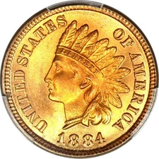 1884 1C Indian Cent PCGS MS66+RD (PHOTO SEAL & CAC)