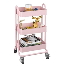 3-Tier Metal Utility Rolling Cart, Heavy Duty Multifunction Cart with Lockabl...