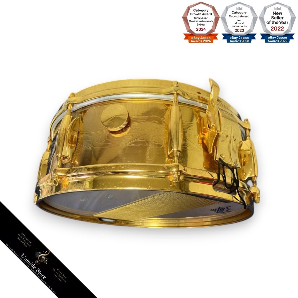 Gretsch 4160G 24K Gold Plated Snare Drum Vintage Round Badge Rare 