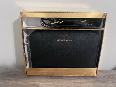 MICHAEL kORS Jet Set Large EW Xbody W/ WBG Leather Black NWT $ 198