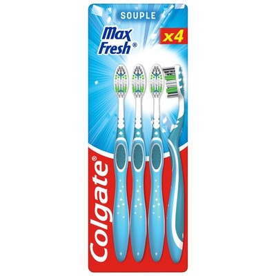 COLGATE Max Fresh Zahnbürsten weich 4er Set frischer Atem Plaque-Entfernung