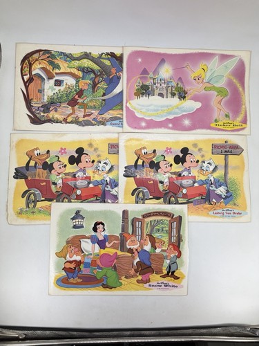 Vintage 1961 Walt Disney Mickey Snow White Sword Stone Placemats Set of 5 RARE