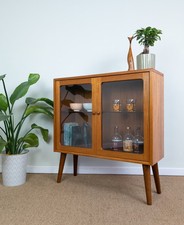 Vintage Teak Mid Century G-plan Small Glazed Display Drinks Cabinet / Bookcase