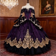Vintage Victorian Prom Dresses Black And Purple Gothic Evening Gowns Historical