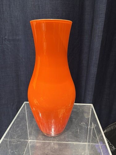 Festliche Opal Orange gefasste Kunstglas Langhals Knospe Vase - 14 Zoll hoch - Bild 1 von 9