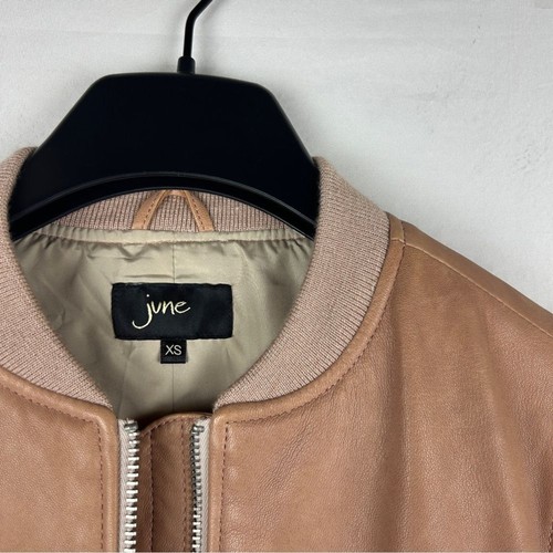 June Peach hellbraune Leder Bomberjacke durchgehender Reißverschluss Gr. XS lesen - Bild 2 von 11