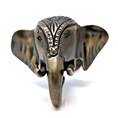 Cast Brass Elephant Head Wall Mount Coat Purse Hook Hanger India Boho