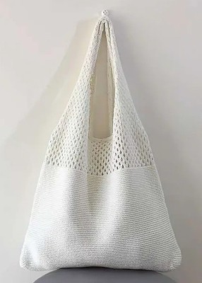 Woven Tote Bag White Large Capacity Shoulder Bag Casual Fashion Bag