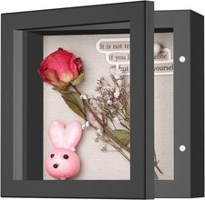 5x5 Small Shadow Box Frame with Linen Back - Sturdy Memory Display 5x5, Black
