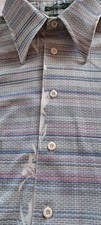 VTG 70s NOVELTY PRINT DISCO SHIRT SPLENDOR VAN HEUSEN 100 TEXTURIZED POLY LARGE