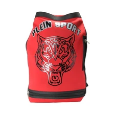 Plein Sport Unisex Red Logo Print Large Backpack Bag