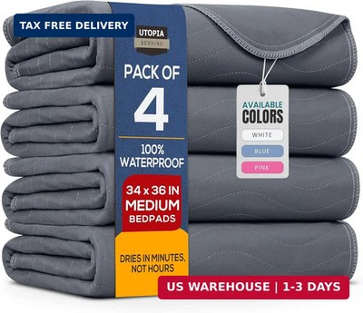 Utopia Bedding Washable Underpads 34'' x 36'' (Pack of 4), Waterproof Reusable Hea