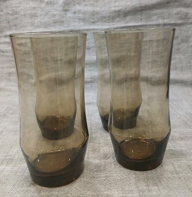 Libbey Apollo Tawny Brown Flat Tumbler Drinking Glasses 16 oz Set of 4 Vintage