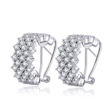 Shining Round Cubic Zirconia Wide Stud Hoop Earrings Silver Plated Women Jewelry