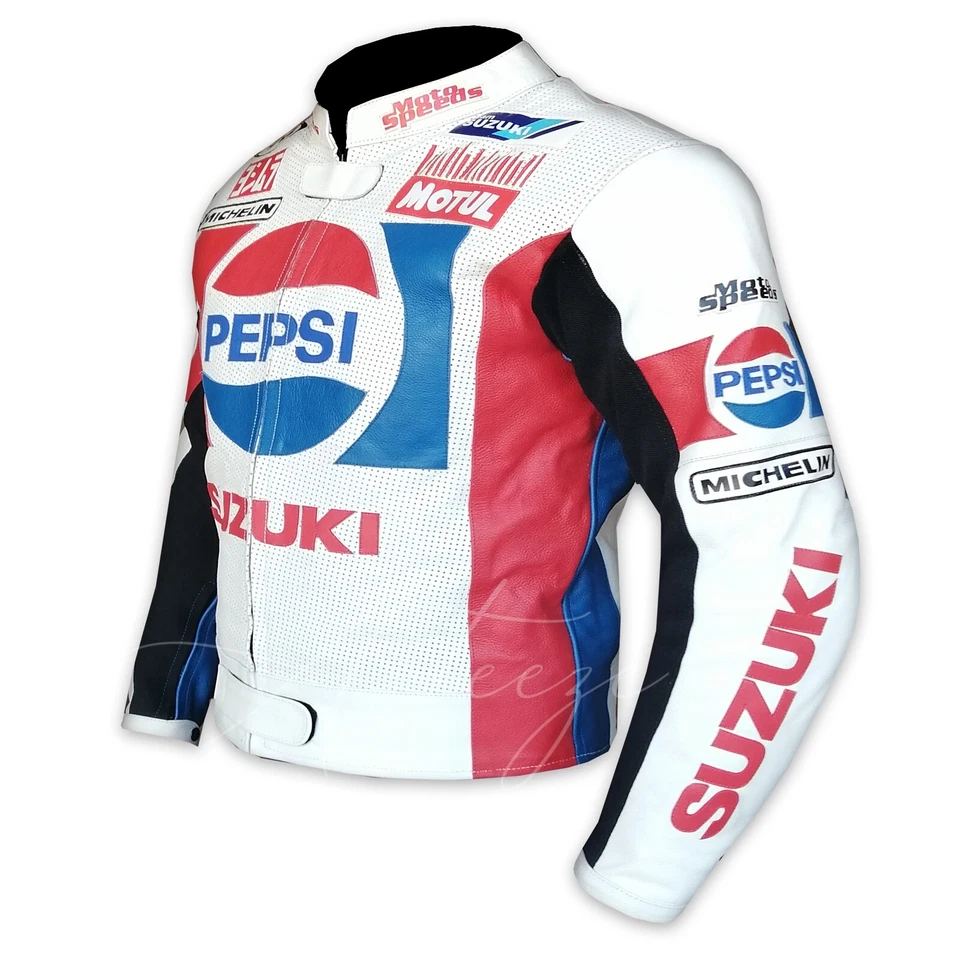 Men's Genuine Leather Jacket Real Biker Cowhide Thick Leather Coat. Pepsi Gear - Image 4 of 4