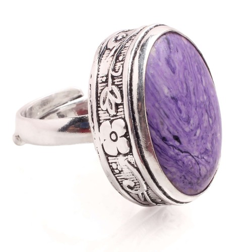 Versilbert Verstellbar Handmade Ring für Damen Charoit Edelstein R-619
