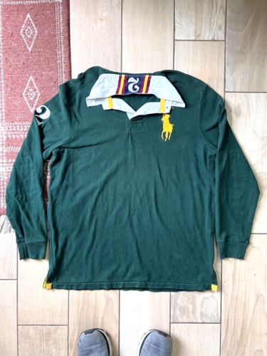 Mens RALPH LAUREN POLO Green Long Sleeve Rugby Shirt #2 Large