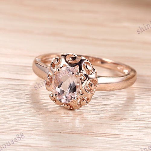 Oval 7x5mm Pink Morganite Wedding Gemstone Ring Solid 18k Rose Gold Fine Jewelry - Picture 7 of 7