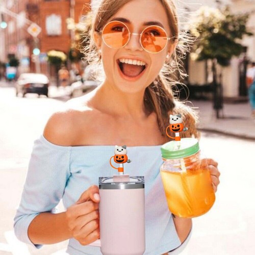 5pcs Halloween Straw Covers With Silicone Straw Caps 10mm Cute Ghost Halloween - Picture 9 of 12