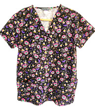 Wear for Care Halloween Pattern Scrub Top Womens Size L Cute Vampire Candy Corn