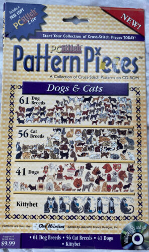 PCStitch Pattern Pieces Dogs & Cats Cross-Stitch Patterns CD-ROM PC Software - Afbeelding 1 van 4