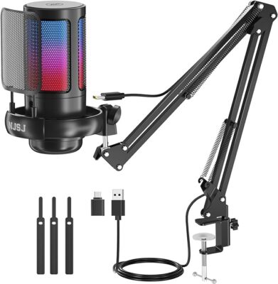 RGB Gaming Mikrofon PC Set mit Arm USB Microphone mit Mikrofonarm für MAC PS5 DE