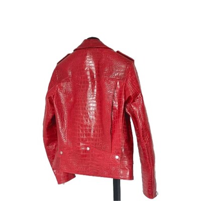 Men's Red Alligator Leather Motorcycle Biker Crocodile Embossed
