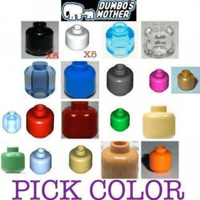 LEGO Minifigure Head Solid Plain Trans Black White Blue Clear Green Red Tan Pink