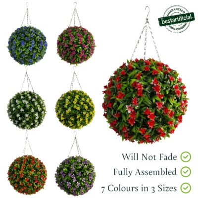 Best Artificial Lily Flower Balls Topiary Hanging Garden Basket Plant UV Stable