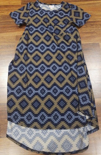 Lularoe Carly Dress Blue & Gray Native Print Size XS