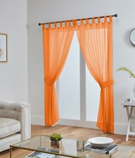 Voile Curtain PAIR Plain Tab Top Panel – FREE Tieback - White Cream All Colours