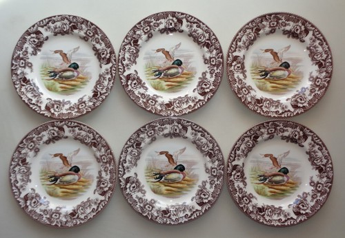SET of 6 Spode Woodland Dinner Plates Duck Mallard Thanksgiving Fall 10.5" NEW - Picture 2 of 22