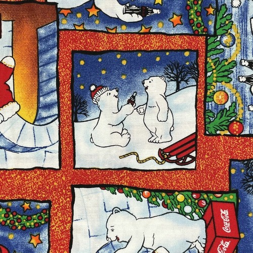 Coca Cola Christmas Fabric Polar Bears Comic Squares Spectrix 4.92 YDS | 177" - Picture 4 of 9