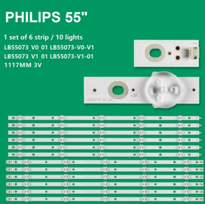 KIT 12 BARRE STRIP LED TV PHILIPS LB55073V0_01 LB55073V1_02 55PUS7303 TPT550U2