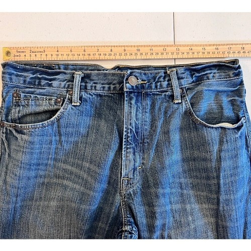 American Eagle Jeans Whiskered Loose Fit Denim Blue Wash Casual Mens Size 33x32 - Picture 6 of 11