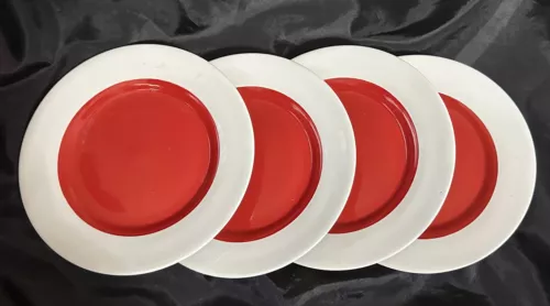 Gibson Dinner Plates HOME (4) Stoneware 10-1/2" Wide White Rim