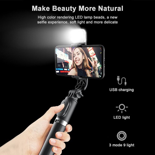 Bluetooth Selfie Stick Foldable Remote Tripod With Fill Light for Android iPhone - Zdjęcie 4 z 10