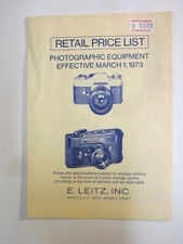 Photography  Leitz Leica Camera Equipment Price List 1973