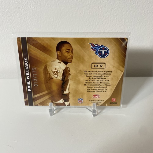 2007 Leaf Rookies & Stars Jerseys 013/175 Paul Williams #FO-17 Rookie RC - Picture 2 of 2