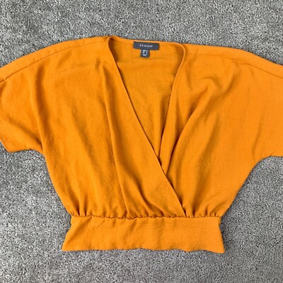 Primark Crop Top Shirt Women's Size Mustard Short Sleeve V