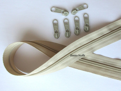Reißverschluss endlos 5m, Spirale 5mm + 10 Schieber/Zipper 27 Farben, Meterware