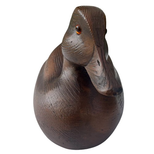 Vtg Solid Wood Decoy 14" Duck Mallard Hunting Cabin Man Cave Decor Glass Eyes - Picture 2 of 7