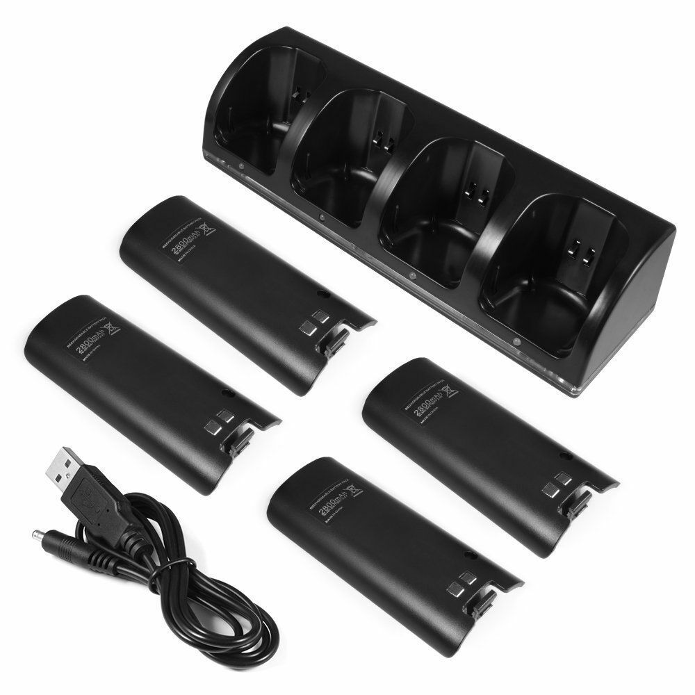 4 Port Remote Controller Battery Charger Charging Dock Station + 4  Rechargeable 2800mah Batteries For Nintendo Wii/wii U : Target