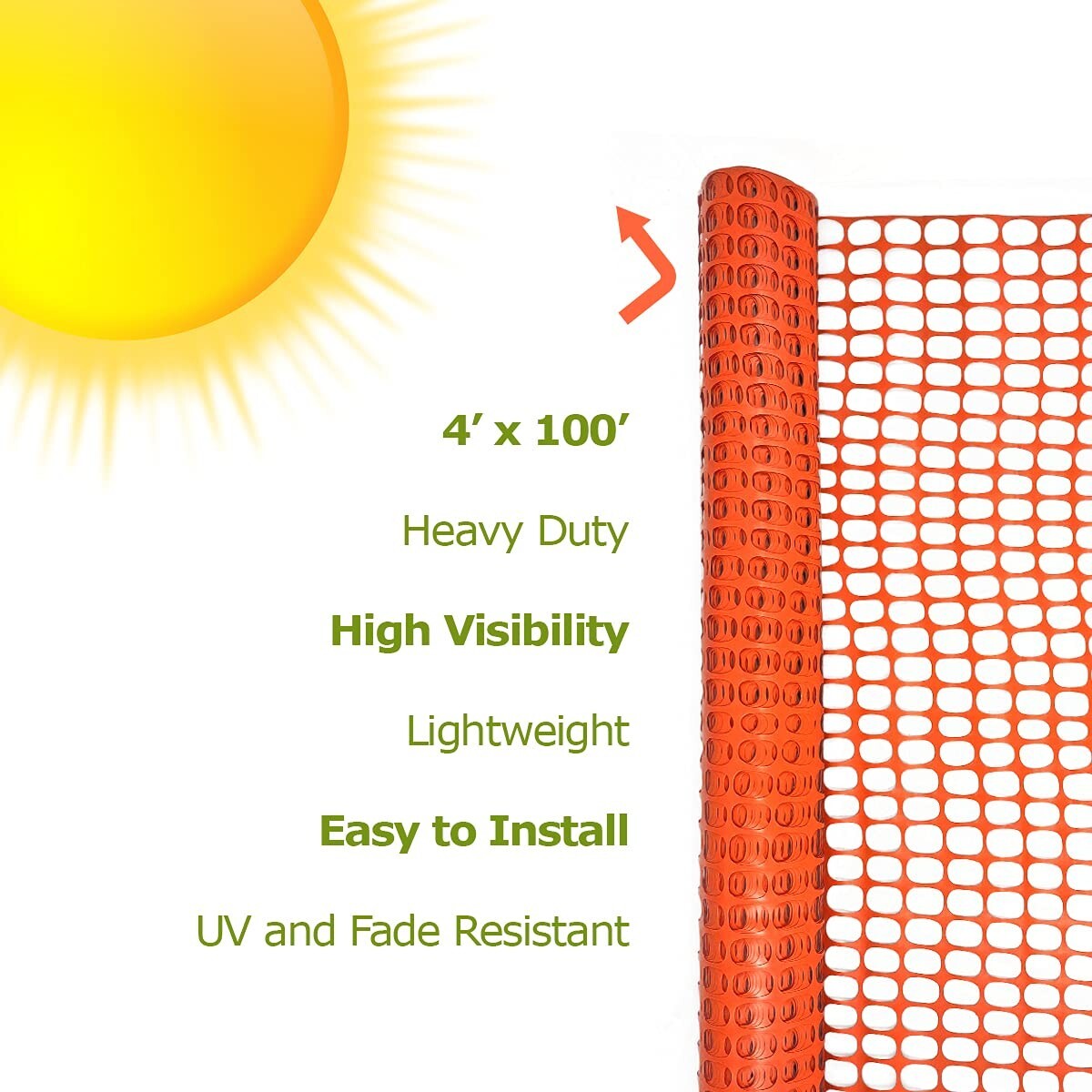 Ashman Plastic Mesh Fence, Construction Barrier Netting, Orange, 4'x100