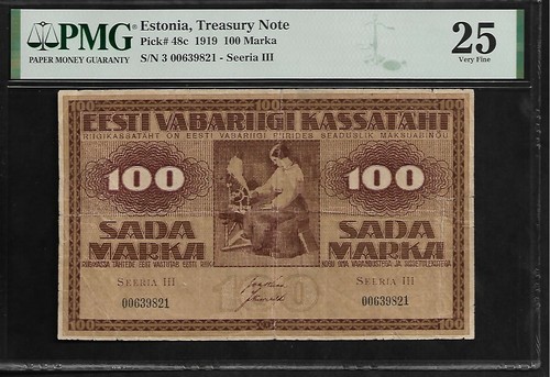 Estonia 100 Marka 1919 PMG 25 P#48c Treasury Note, Series III