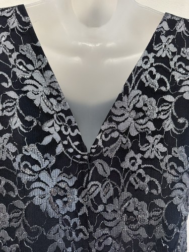 NEW! Hobbs UK8 black wool/silk pencil dress with silver lace overlay to bodice - Picture 7 of 11
