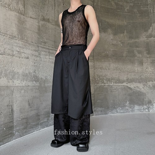 Men's Casual Pants New Chinese Style Jacquard Loose Wide Leg Pants Trouser - Picture 7 of 16